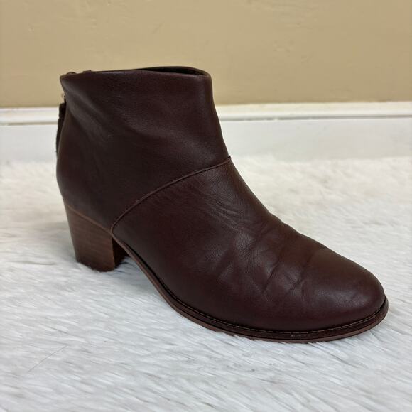 TOMS Leila Leather Ankle Bootie Oxblood Dark Red Zip Closure Size 7 - Picture 1 of 9